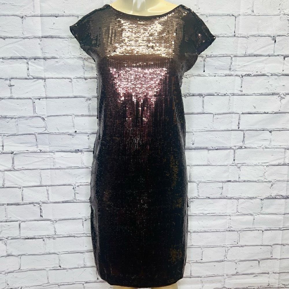 Anthropologie Womens Brown Maeve Kara Sequined Pullover Shift Mini Dress XS